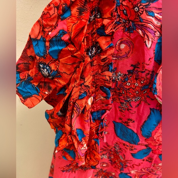 🔖 FREE PEOPLE
Yara Printed Flutter-Sleeve Floral Minidress Pink Red OB1705306 - Picture 10 of 10